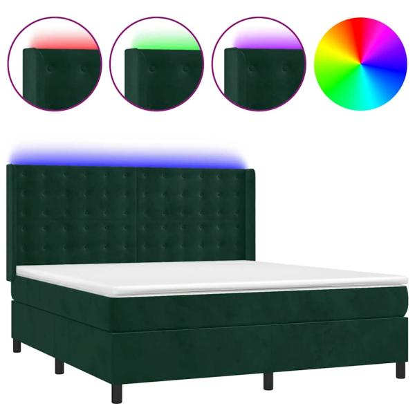 Boxspringbett mit Matratze & LED Dunkelgrün 160x200 cm Samt
