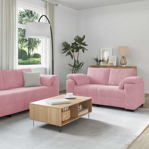 ARDEBO.de - 3-tlg. Sofagarnitur mit Kissen Rosa Samt