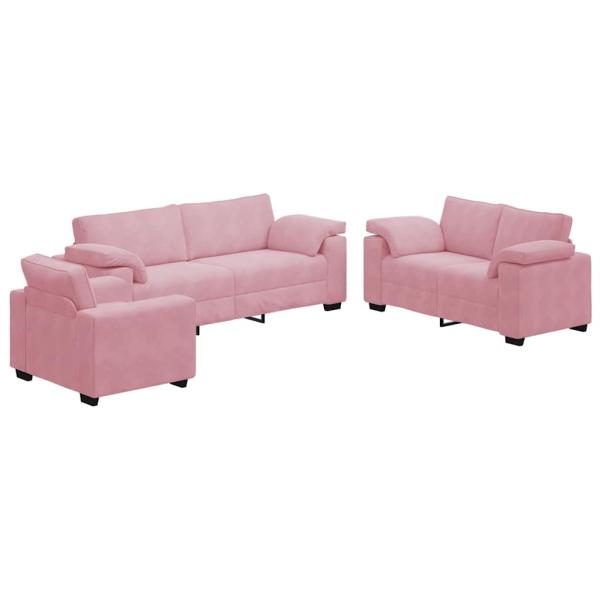 3-tlg. Sofagarnitur mit Kissen Rosa Samt