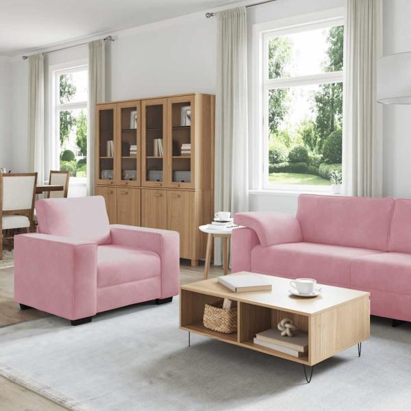 3-tlg. Sofagarnitur mit Kissen Rosa Samt