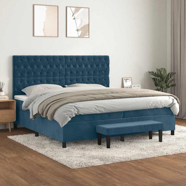 ARDEBO.de - Boxspringbett mit Matratze Dunkelblau 200x200 cm Samt
