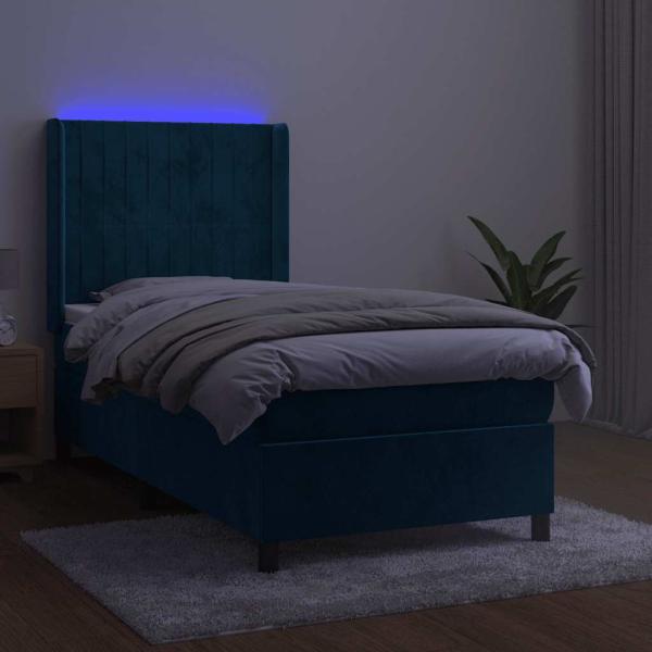 Boxspringbett mit Matratze & LED Dunkelblau 90x190 cm Samt