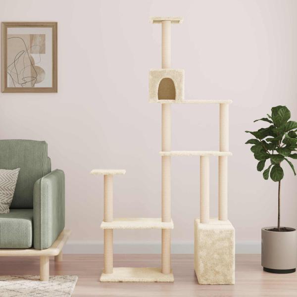 ARDEBO.de - Katzennbaum mit Sisal-Kratzsäulen Creme 177,5 cm
