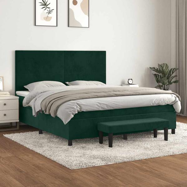 ARDEBO.de - Boxspringbett mit Matratze Dunkelgrün 180x200 cm Samt