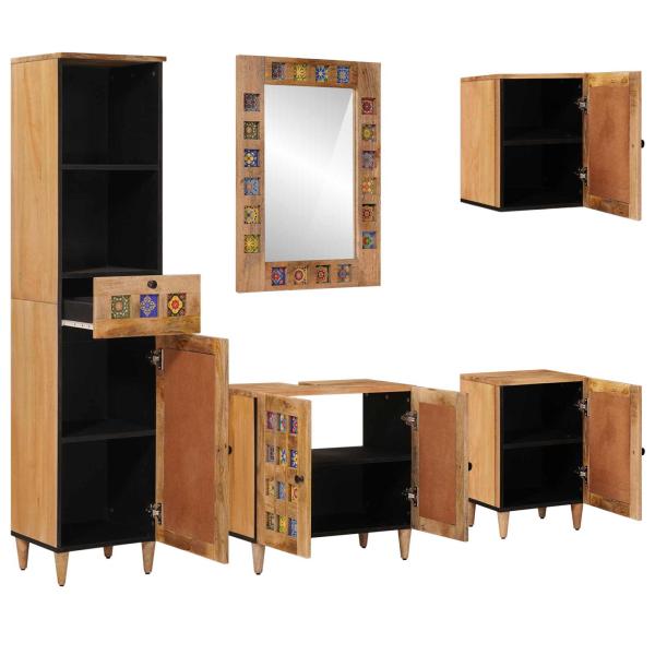 Badezimmermöbel-Set 5 stk. Natur 38 x 33 x 160 cm