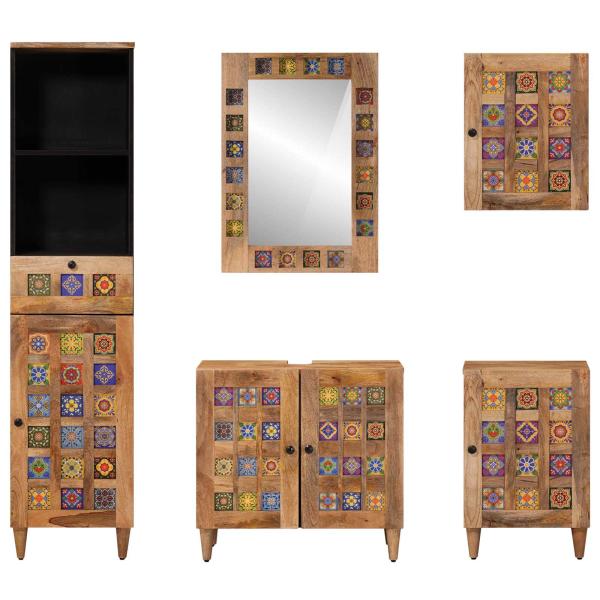 Badezimmermöbel-Set 5 stk. Natur 38 x 33 x 160 cm