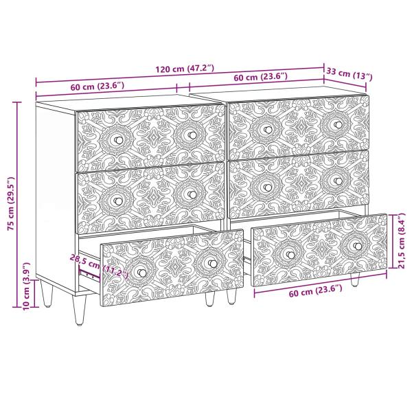 Sideboard 2 pcs Weiß 60 x 33,5 x 75 cm Massivholz Mango