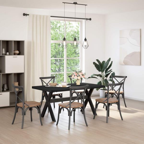 ARDEBO.de - Esstisch NOAIN 160 cm Massives Kiefernholz Schwarz Rechteckig