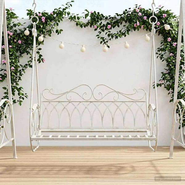 ARDEBO.de - Schaukelbank Stahl 112 x 60 x 126,5 cm Antik Weiß