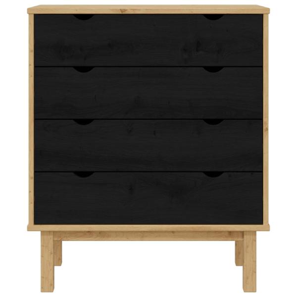 Kommode OTTA Schwarz 76,5 x 39,5 x 90 cm Massives Kiefernholz
