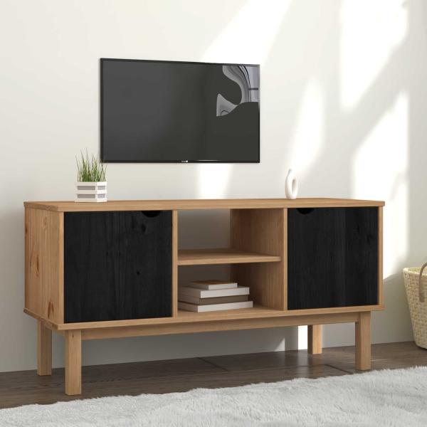 ARDEBO.de - TV-Ständer OTTA 113,5 x 43 x 57 cm Schwarz Massives Kiefernholz