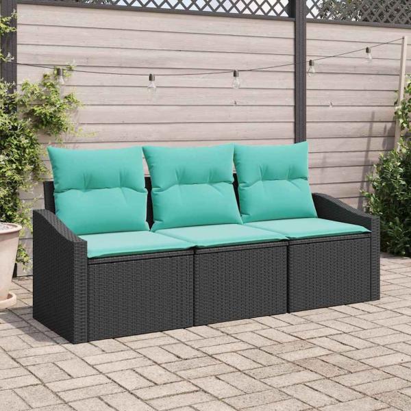ARDEBO.de - Sofa Set 3 stk. Schwarz [Synthetisch]: Poly Rattan