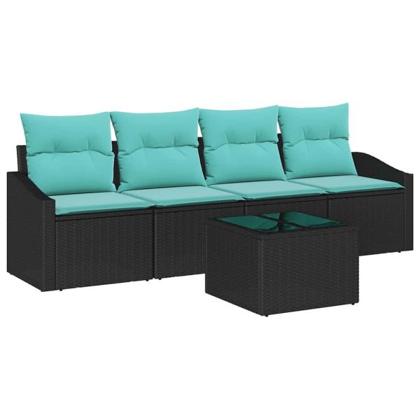 Sofa Set 5 stk. 3-Sitzanzahl Schwarz und Türkis Poly Rattan