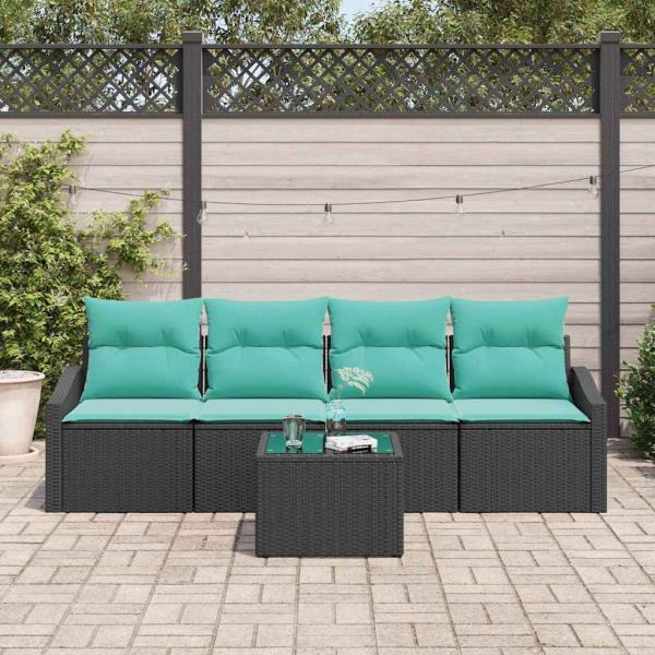 Sofa Set 5 stk. 3-Sitzanzahl Schwarz und Türkis Poly Rattan