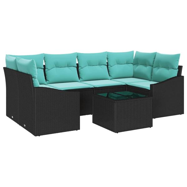 Sofa Set 7 stk. 3-Sitzanzahl Schwarz und Türkis Poly Rattan