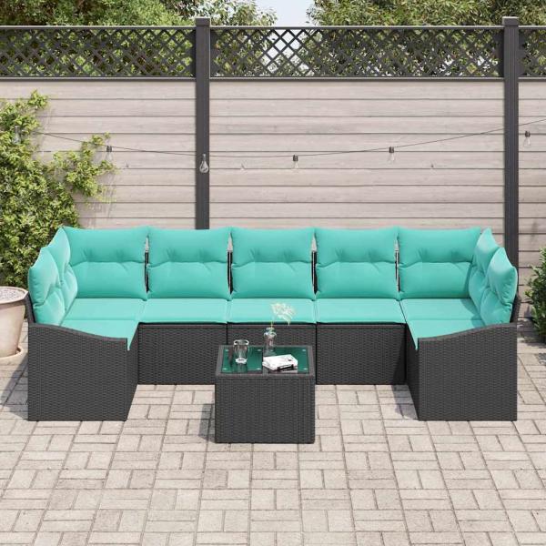 Sofa Set 8 stk. 7-Sitzanzahl Schwarz und Türkis Poly-Rattan