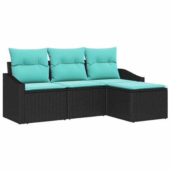 Sofa Set mit Kissen 4 pcs Schwarz Poly-Rattan