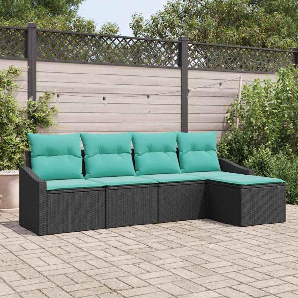 ARDEBO.de - Sofa Set mit Kissen 5 pcs Schwarz Poly-Rattan