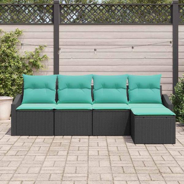 Sofa Set mit Kissen 5 pcs Schwarz Poly-Rattan