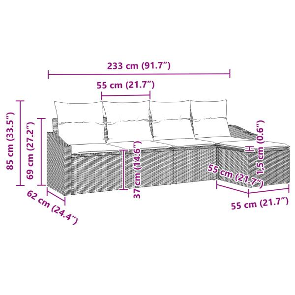Sofa Set mit Kissen 5 pcs Schwarz Poly-Rattan