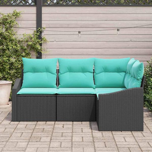 Sofa Set 4 stk. Schwarz [Synthetisch]: Poly Rattan