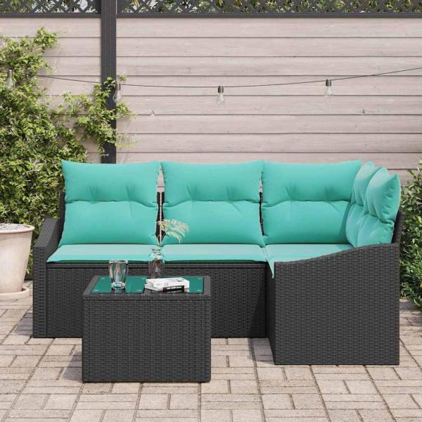 Sofa Set 5 stk. Schwarz [Synthetisch]: Poly Rattan