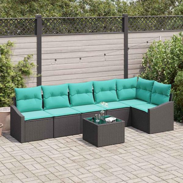 ARDEBO.de - Sofa Set 7 stk. Schwarz [Synthetisch]: Poly Rattan