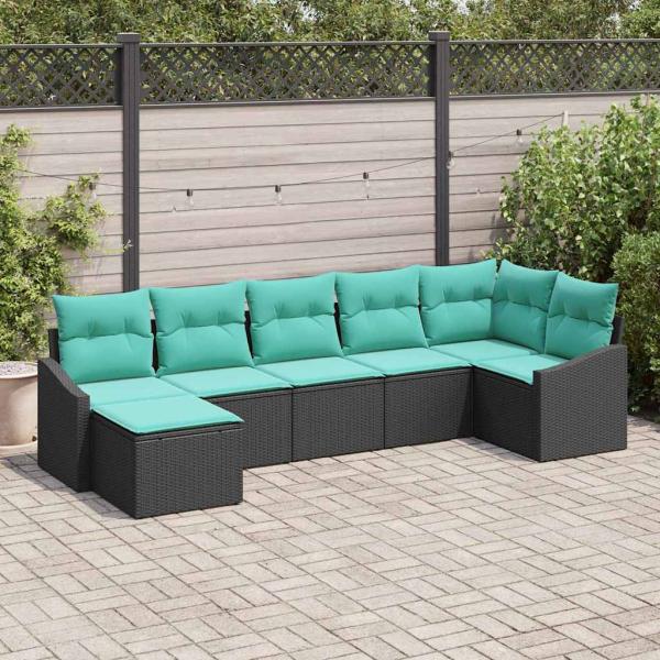 ARDEBO.de - Sofa Set 7 stk. Schwarz [Synthetisch]: Poly Rattan
