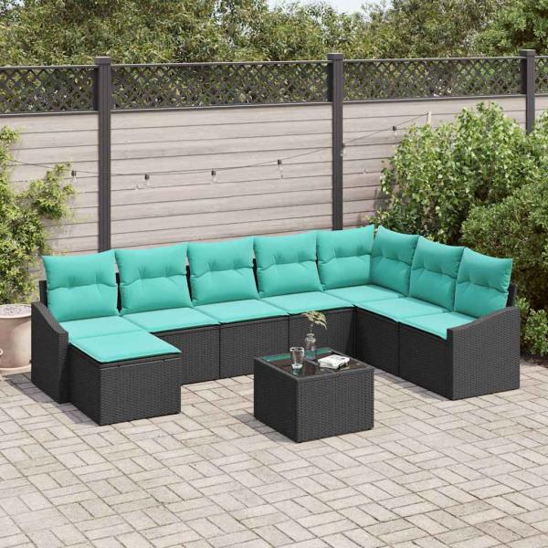 ARDEBO.de - Sofa Set 9 stk. Schwarz [Synthetisch]: Poly Rattan