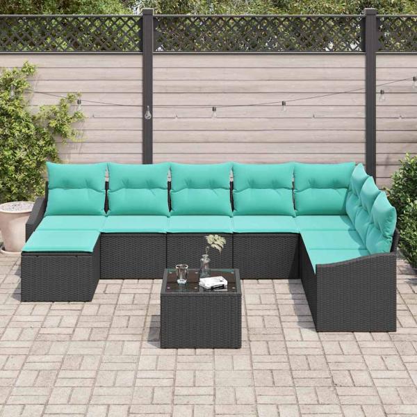 Sofa Set 9 stk. Schwarz [Synthetisch]: Poly Rattan