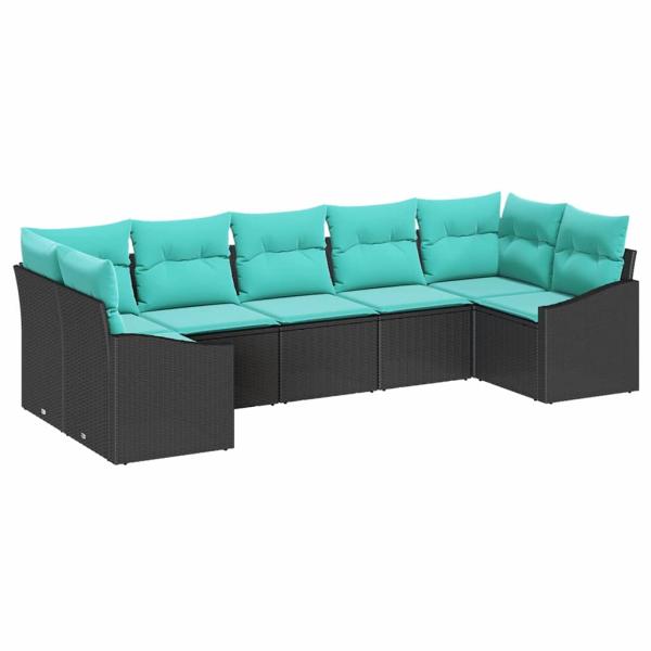 Sofa Set mit Kissen 7 pcs Schwarz Poly Rattan