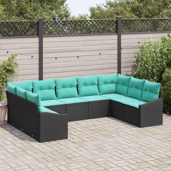 Sofa Set 9 stk. Schwarz [Synthetisch]: Poly Rattan