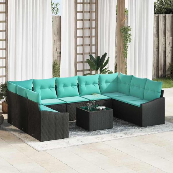 ARDEBO.de - Sofa Set 10 stk. Schwarz [Synthetisch]: Poly Rattan