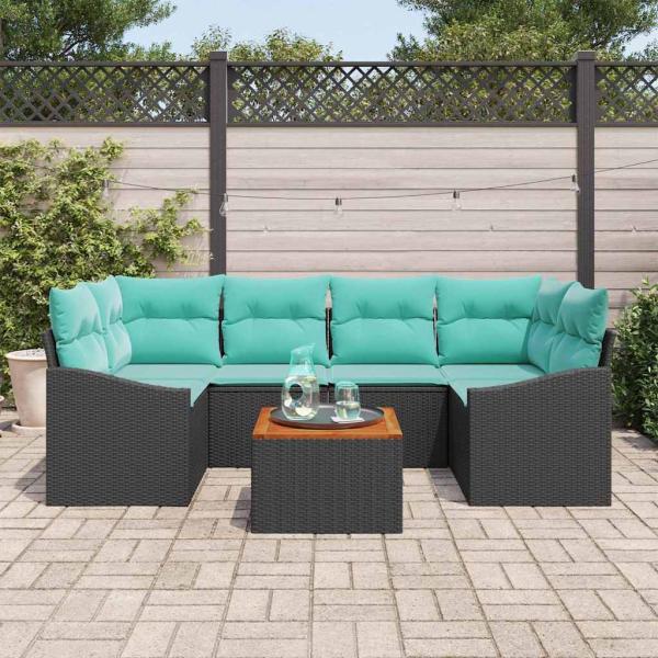 Gartensofa-set 7 stk. Schwarz Poly-Rattan