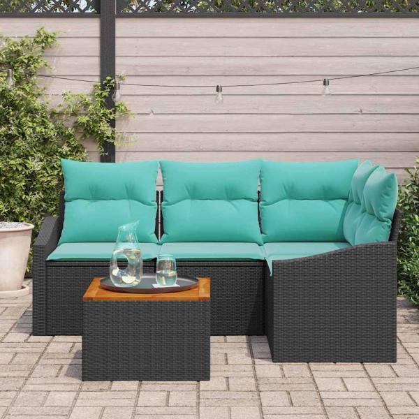 Gartensofa-set 5 stk. Schwarz Poly-Rattan