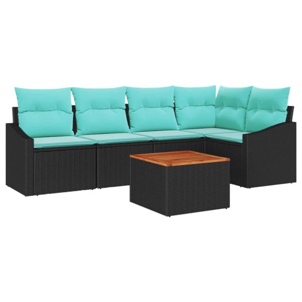 Gartensofa-set mit Kissen 6 pcs Schwarz Poly-Rattan