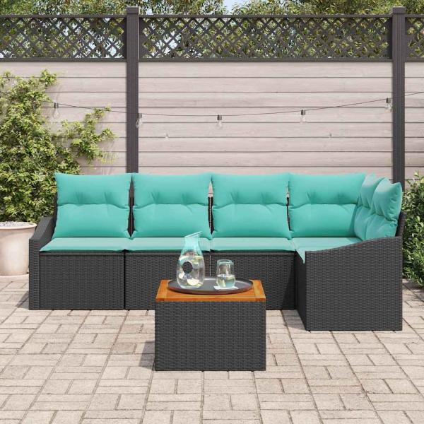 Gartensofa-set mit Kissen 6 pcs Schwarz Poly-Rattan