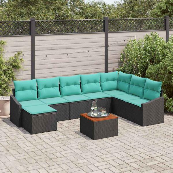 ARDEBO.de - Gartensofa-set mit Kissen 9 pcs Schwarz Poly-Rattan