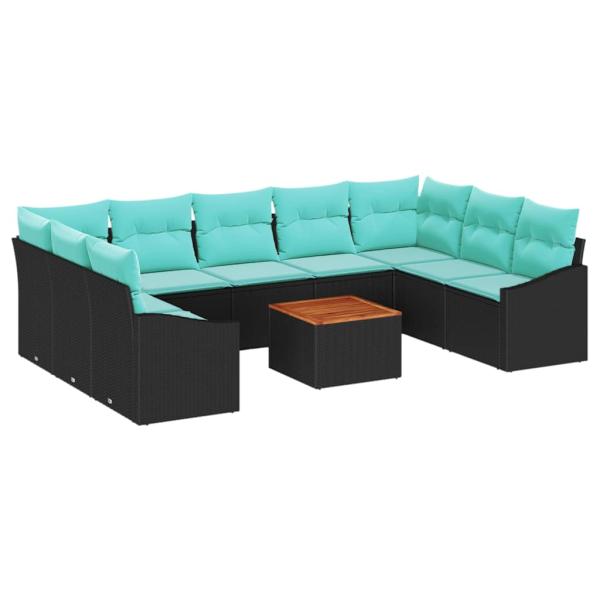 Gartensofa-set mit Kissen 10 pcs Schwarz Poly-Rattan