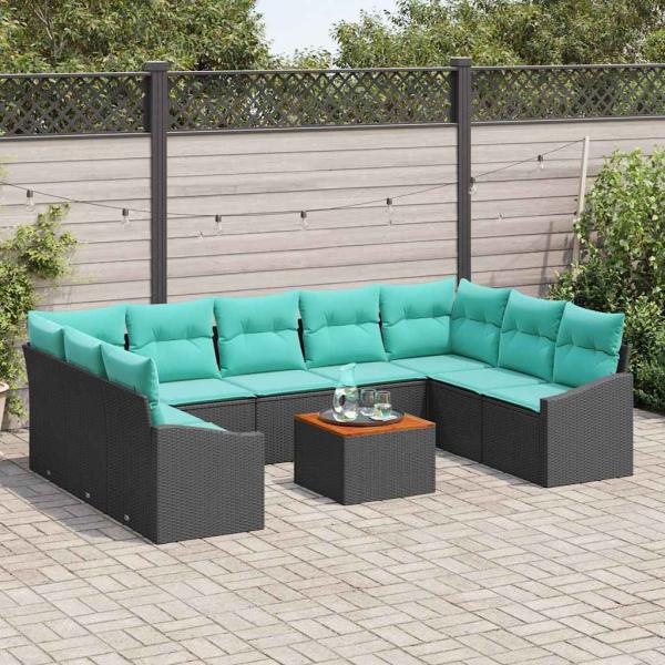 Gartensofa-set mit Kissen 10 pcs Schwarz Poly-Rattan