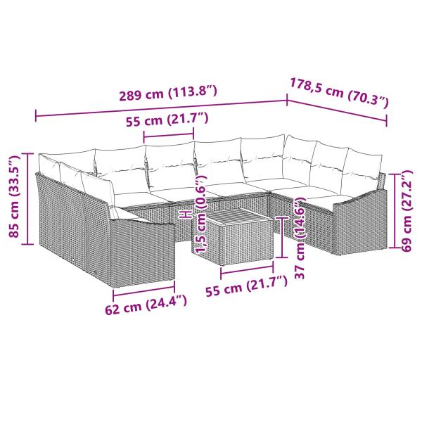 Gartensofa-set mit Kissen 10 pcs Schwarz Poly-Rattan