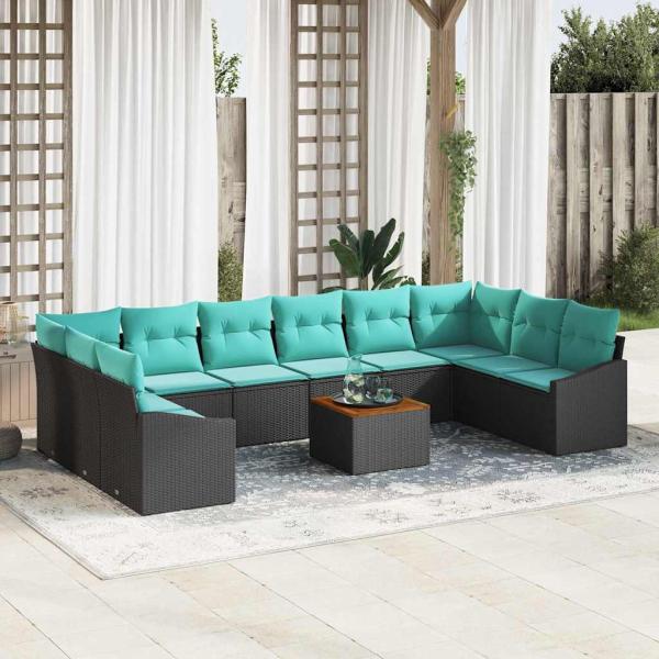 ARDEBO.de - Gartensofa-set mit Kissen 11 pcs Schwarz Poly-Rattan