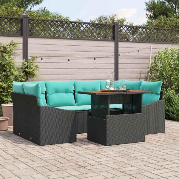 ARDEBO.de - Gartensofa-set 7 stk. 6-Sitzanzahl Schwarz und Türkis