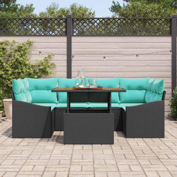 Gartensofa-set 7 stk. 6-Sitzanzahl Schwarz und Türkis