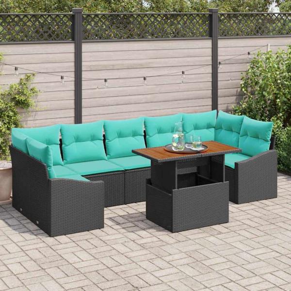 ARDEBO.de - Garten Essgruppe mit Kissen 8 pcs Schwarz und Teal