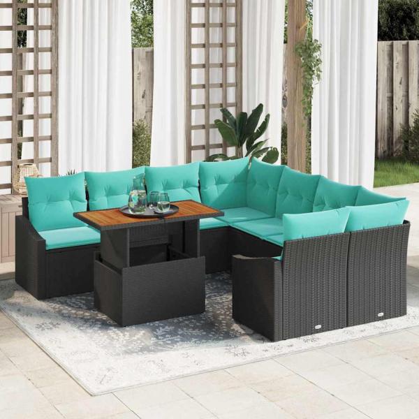 ARDEBO.de - Gartensofa-set 9 stk. 8-Sitzanzahl Schwarz und Türkis