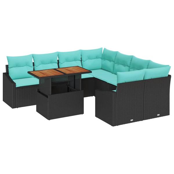 Gartensofa-set 9 stk. 8-Sitzanzahl Schwarz und Türkis