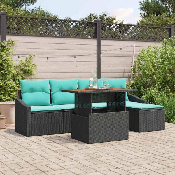 ARDEBO.de - Gartensofa-set 6 stk. Schwarz und Türkis Poly-Rattan
