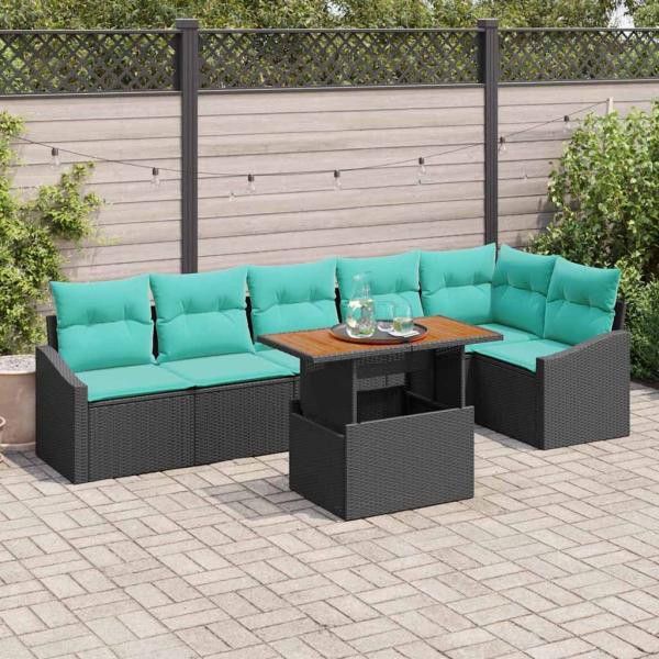 ARDEBO.de - Gartensofa-set 7 stk. 6-Sitzanzahl Schwarz und Türkis
