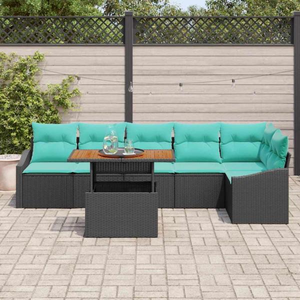 Gartensofa-set 7 stk. 6-Sitzanzahl Schwarz und Türkis